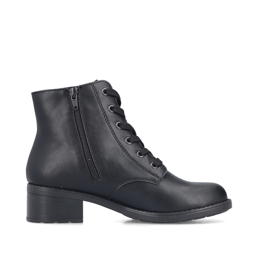 Schwarze Rieker Damen Schnürstiefel 75433-00 mit einem Reißverschluss. Schuh Innenseite.