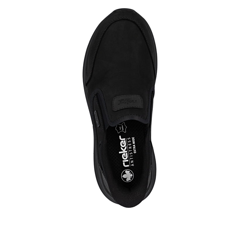 Schwarze Rieker Herren Slipper 06052-00 aus Rauleder. Schuh von oben.