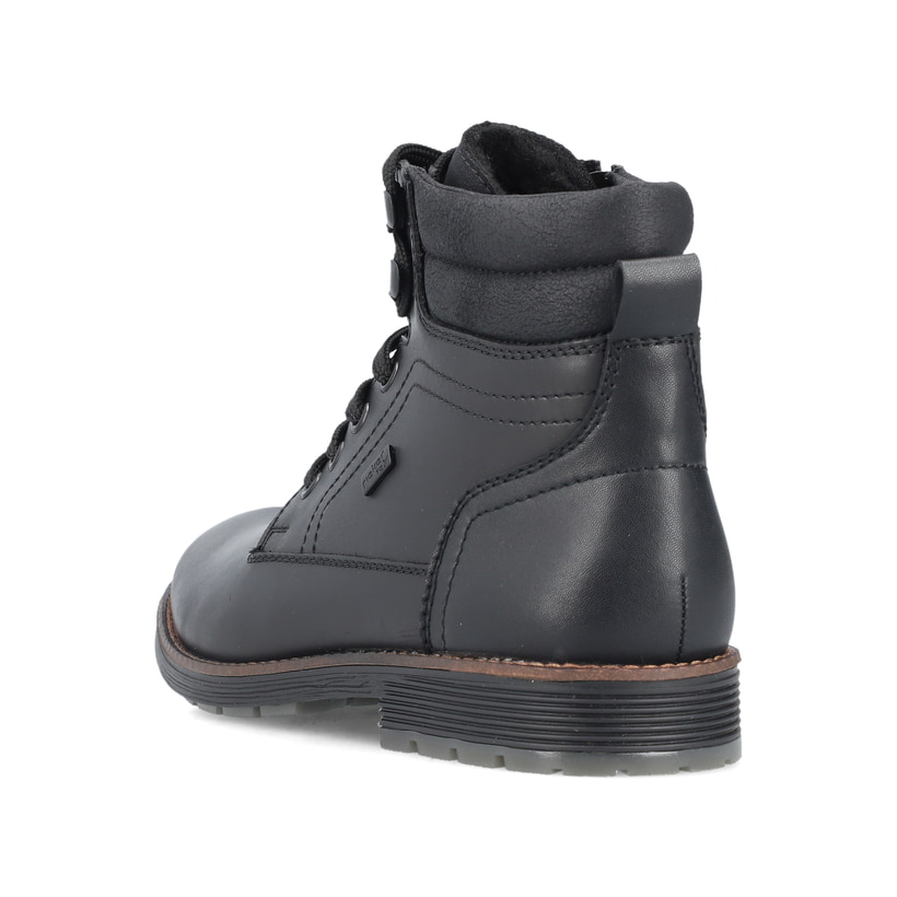 Bottes à lacets Rieker noires pour homme F4544-00 avec membrane RiekerTEX. Chaussure vue de l'arrière.