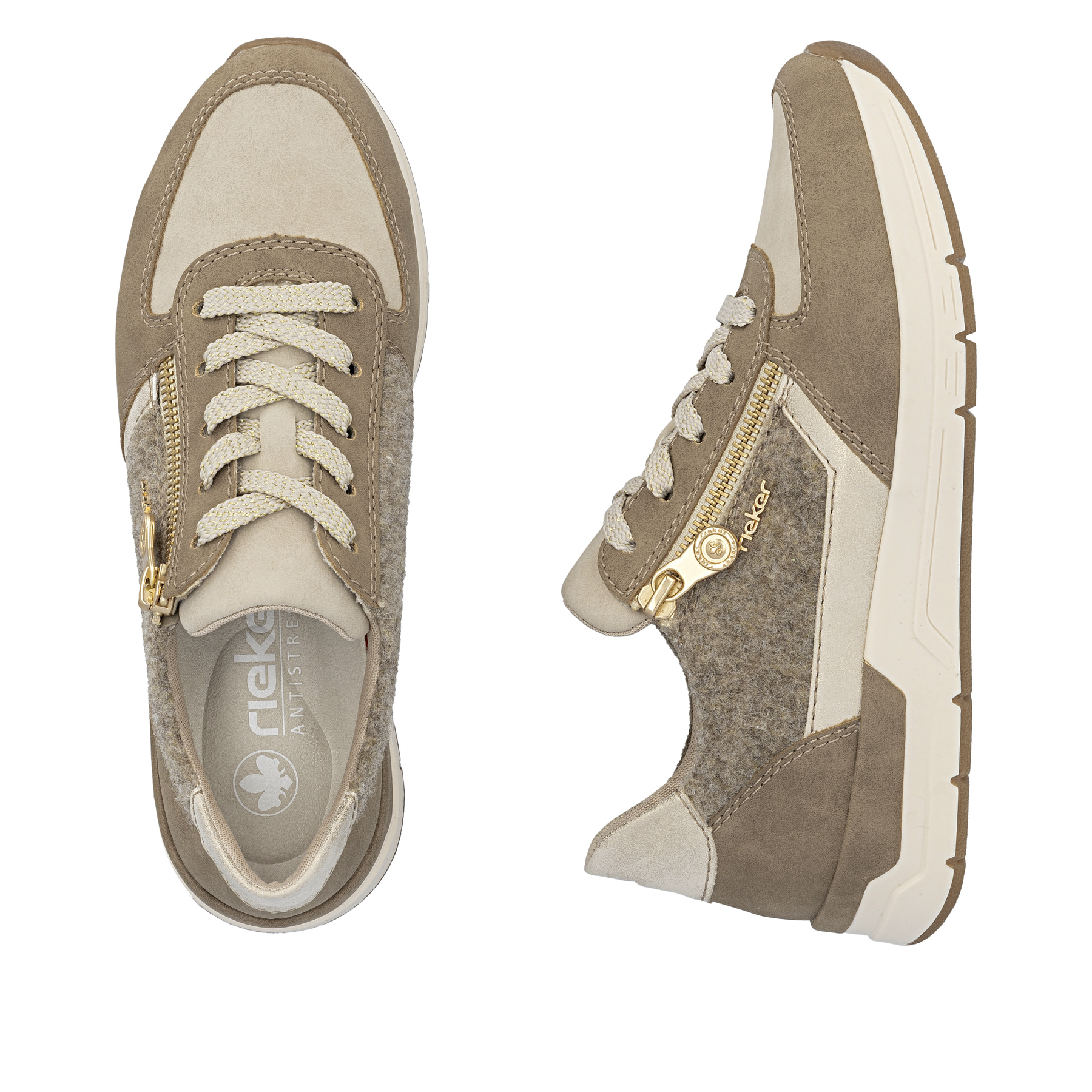 Magentafarbene Rieker Damen Schnürschuhe 58822-31 mit einem Reißverschluss. Schuh Außenseite gespiegelt.