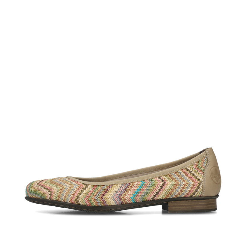 Mehrfarbige Rieker Ballerinas 51983-90 mit einer extra weichen Decksohle. Schuh Außenseite.