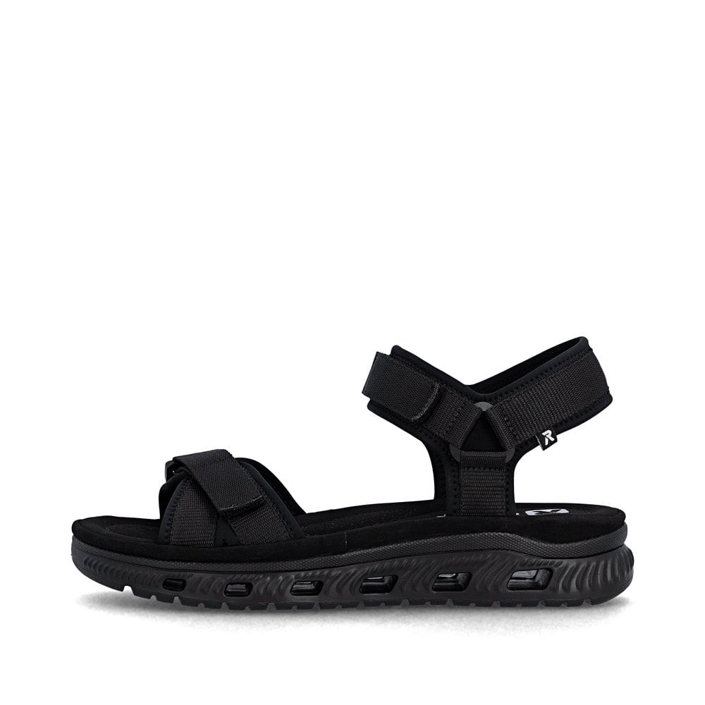 Schwarze Rieker Damen Trekkingsandalen 64052-00 mit einem Klettverschluss. Schuh Außenseite.