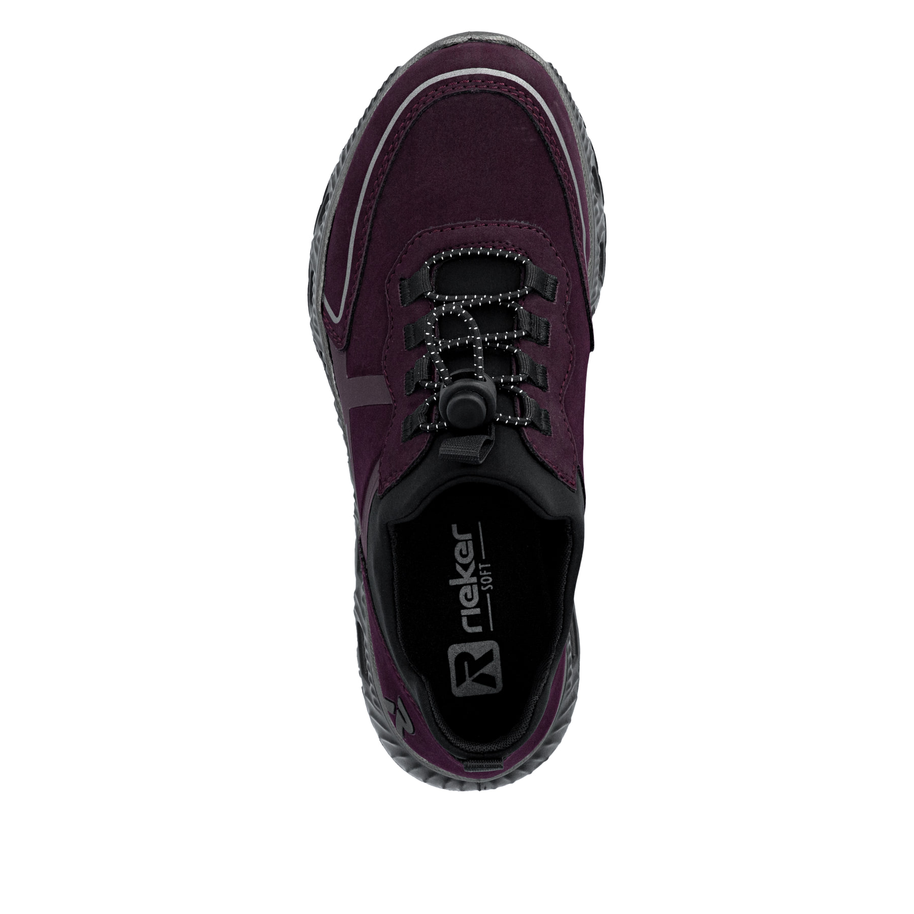 Baskets basses Rieker rouges végan femmes M6062-30 avec bande élastique. Chaussure vue de dessus.