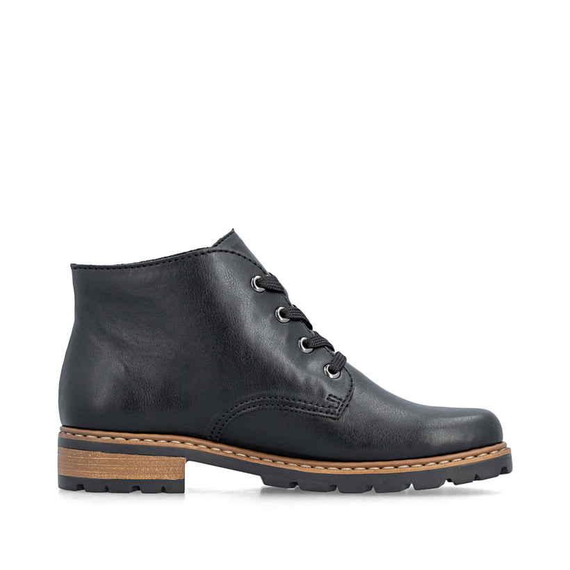 Bottes à lacets Rieker noires pour femmes Z9310-00 avec lacets. Côté intérieur de la chaussure.
