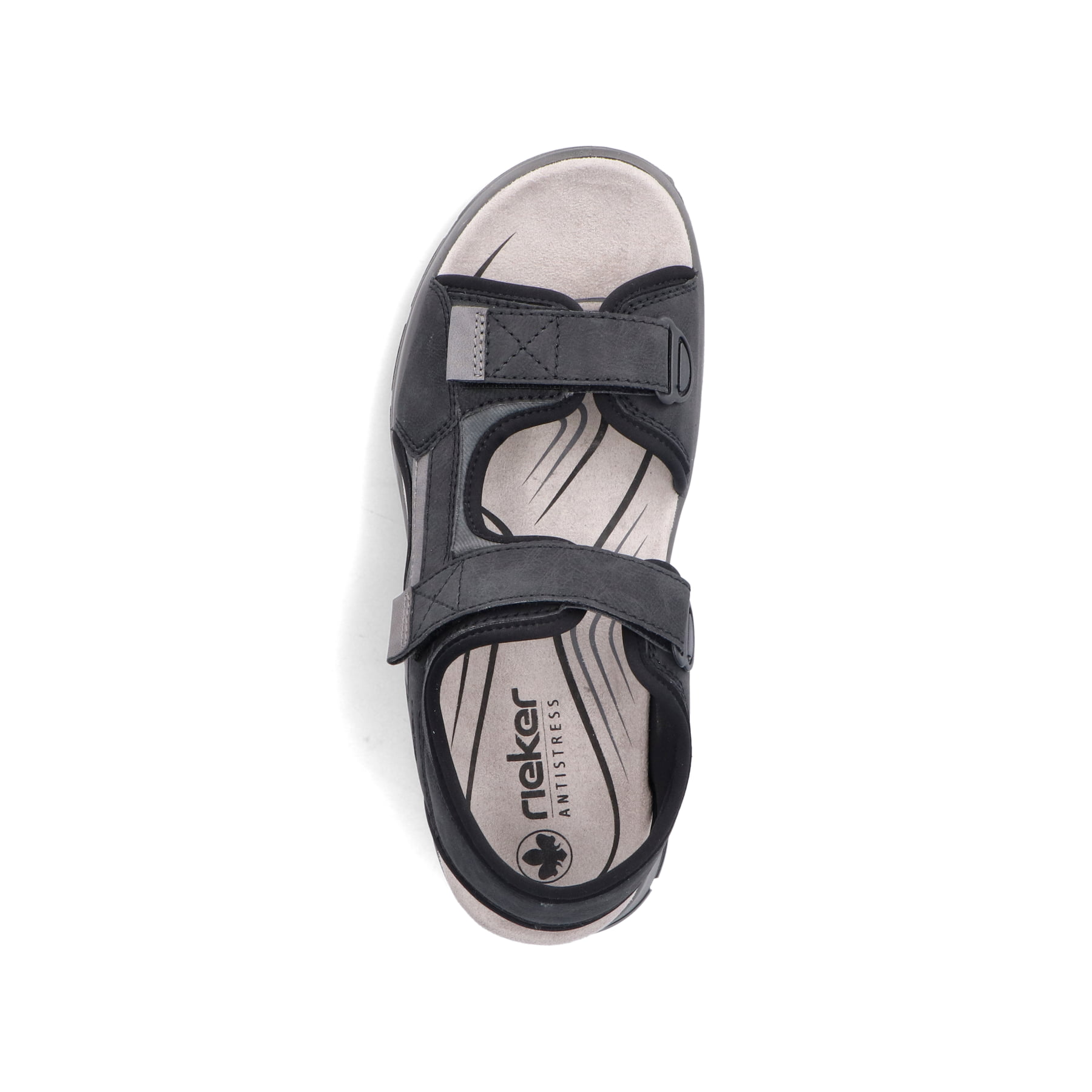 Schwarze Rieker Herren Trekkingsandalen 26952-00 mit einem Klettverschluss. Schuh von oben.
