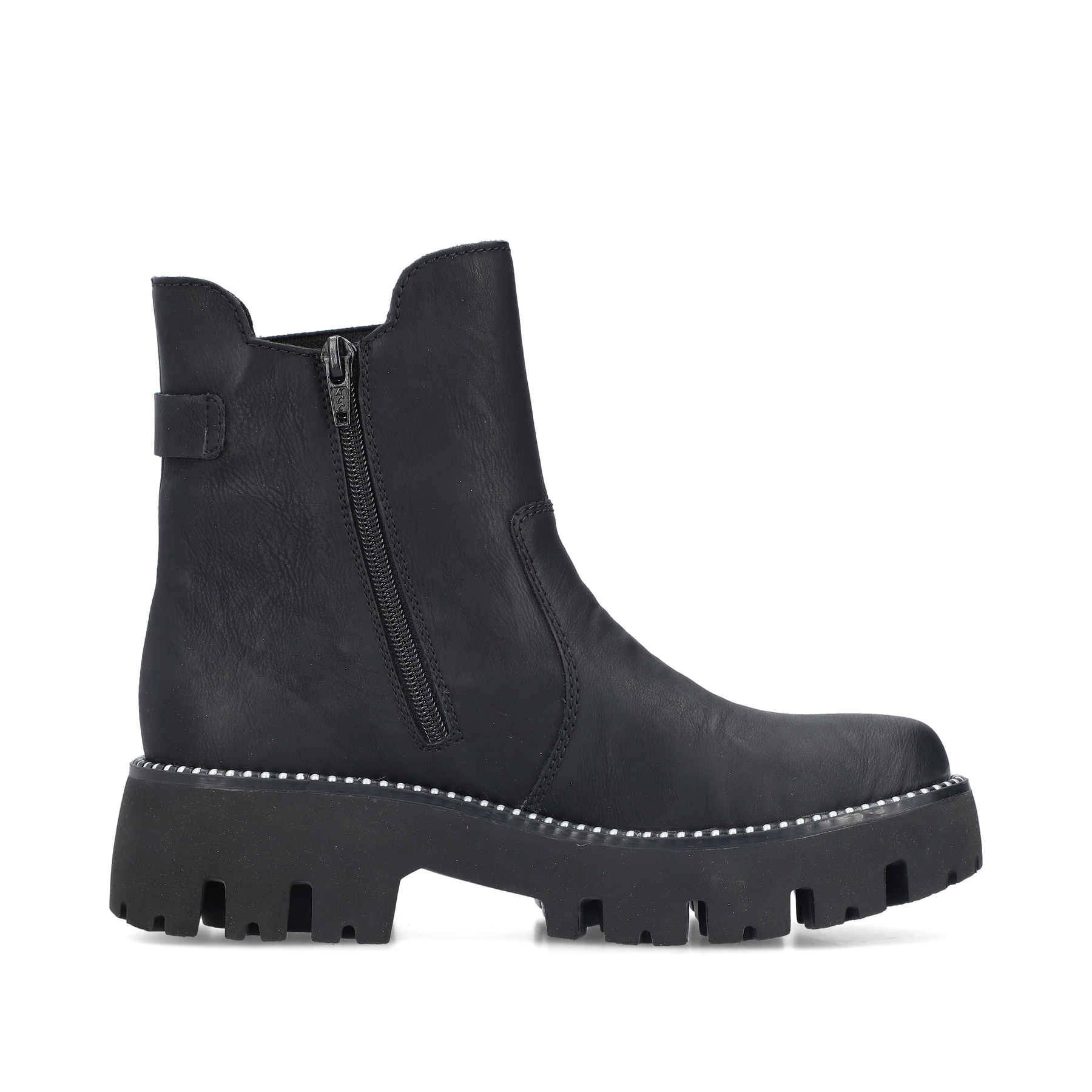 Bottes Chelseas Rieker noires pour femme Y3380-00 avec fermeture éclair. Intérieur de la chaussure.