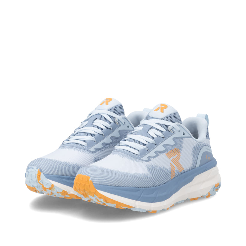 Blaue Rieker Sport Damen Sneaker Low W4500-12. Schuhpaar seitlich schräg.