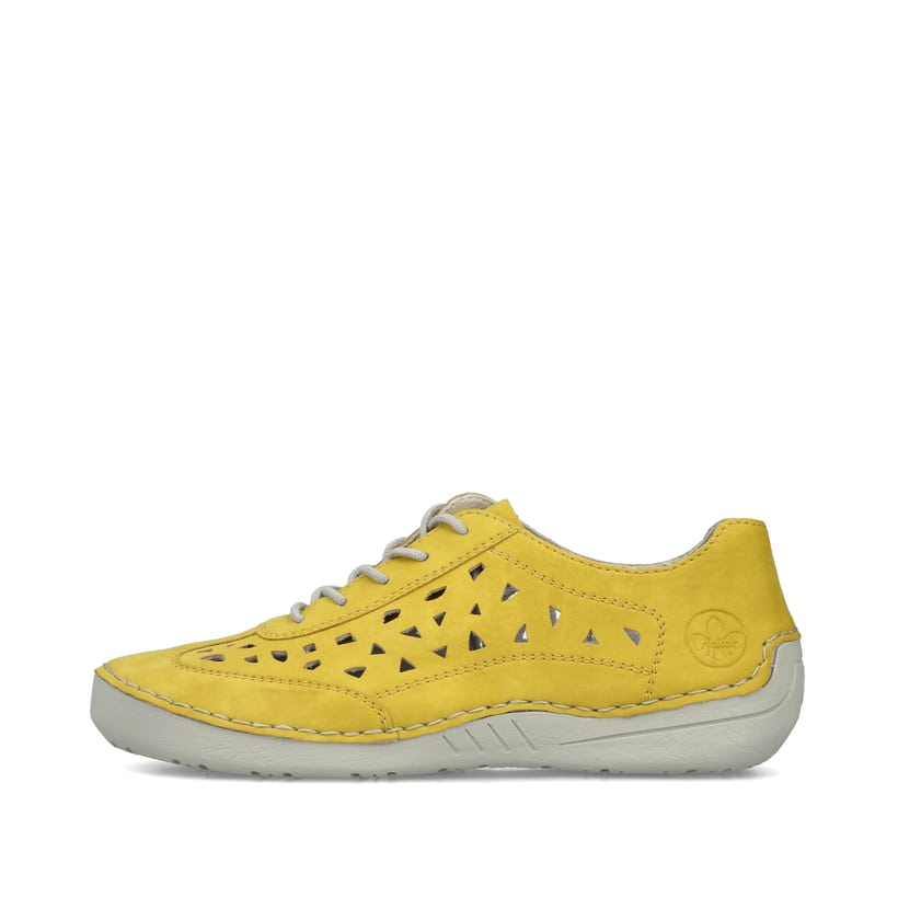 Gelbe Rieker Damen Schnürschuhe 52517-68 mit einer extra weichen Decksohle. Schuh Außenseite.