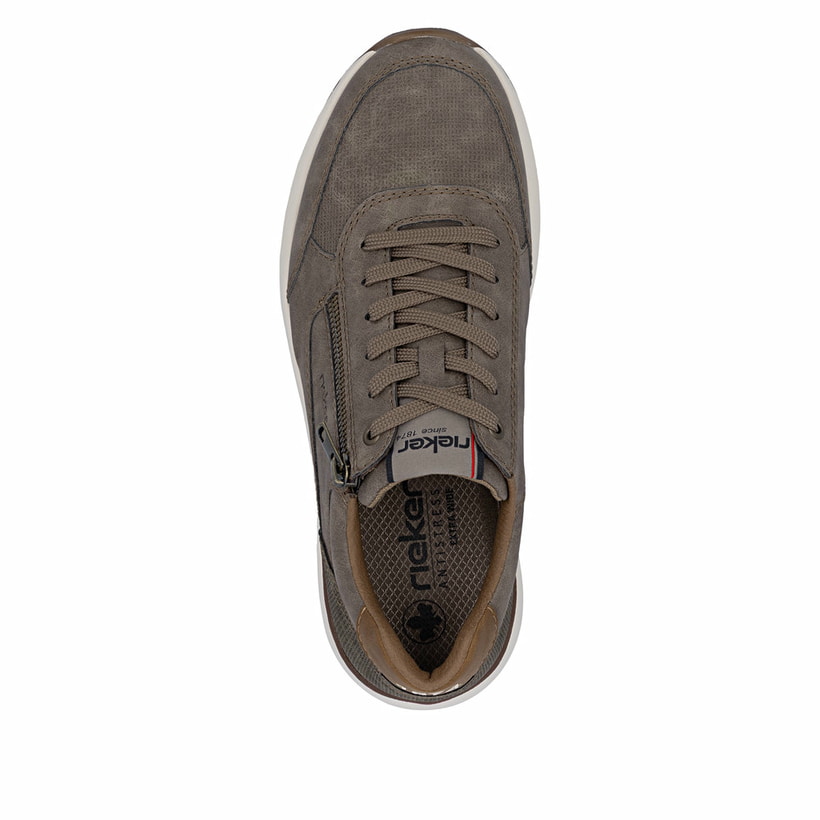 Beige Rieker Herren Sneaker Low 11504-64 mit Reißverschluss sowie Extraweite H. Schuh von oben.