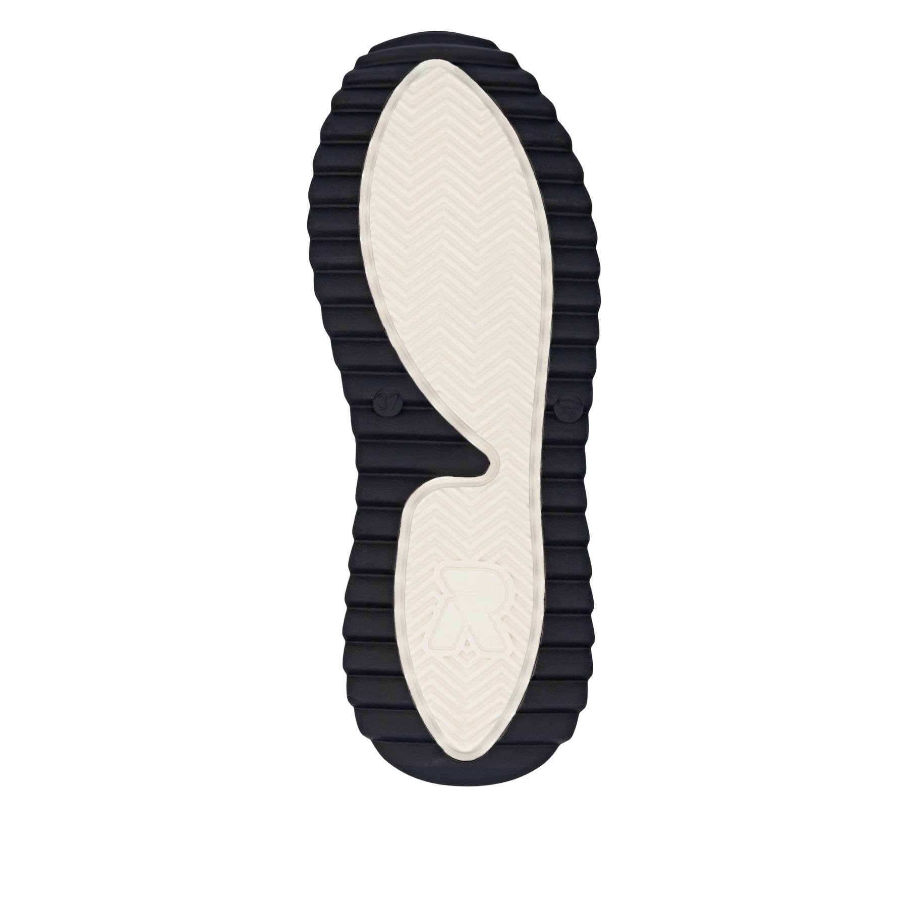 Schwarze Rieker Damen Sneaker Low W3800-00 aus Glattleder mit einer Schnürung. Schuh Laufsohle.
