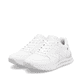 Weiße Rieker Damen Sneaker Low W2401-80 mit Schnürung sowie super leichter Sohle. Schuhpaar seitlich schräg.