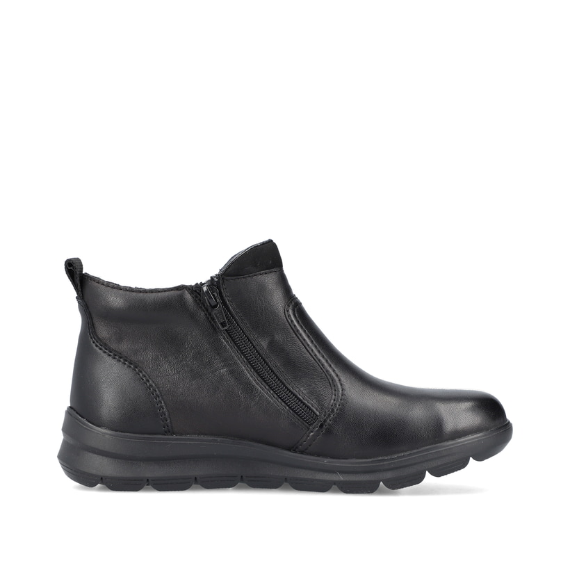 Schwarze Rieker Damen Kurzstiefel Z0060-00 aus Glattleder mit Reißverschluss. Schuh Innenseite.