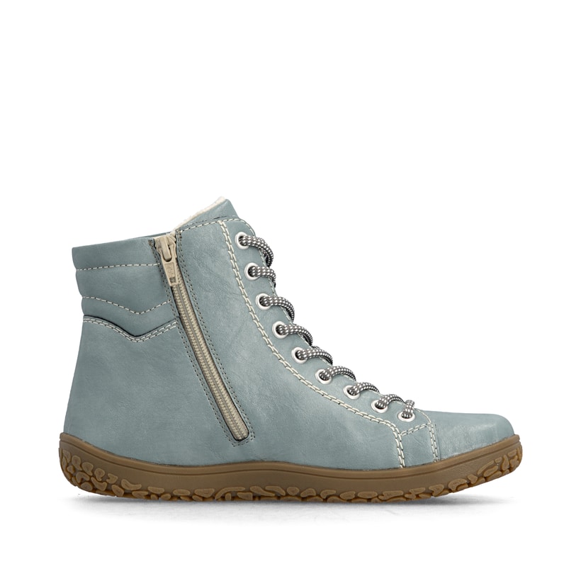 Bottes à lacets Rieker vertes pour femmes 52304-52 avec fermeture éclair. Côté intérieur de la chaussure.