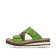 Grüne Rieker Damen Pantoletten V7982-52 mit einem Klettverschluss. Schuh Außenseite.