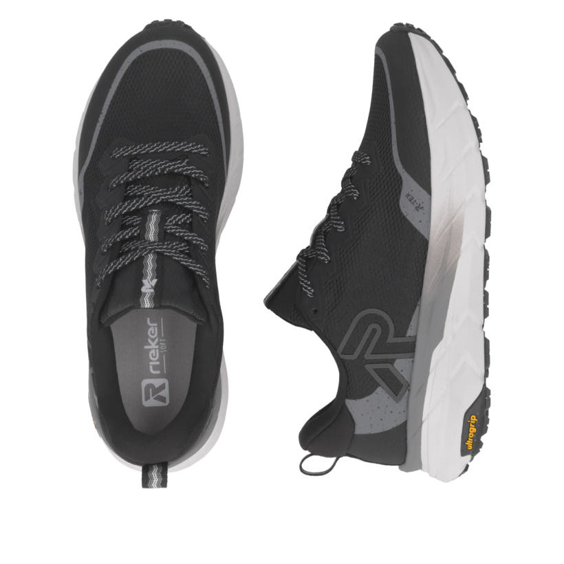 Schwarze Rieker Sport Herren Sneaker Low U4501-00. Schuh von oben, liegend.