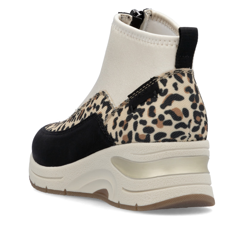 Mehrfarbige Rieker Damen Sneaker High N9362-90 mit einem Reißverschluss. Schuh von hinten.