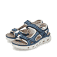 Blaue Rieker Damen Trekkingsandalen 64066-14 mit einem Klettverschluss. Schuhpaar seitlich schräg.
