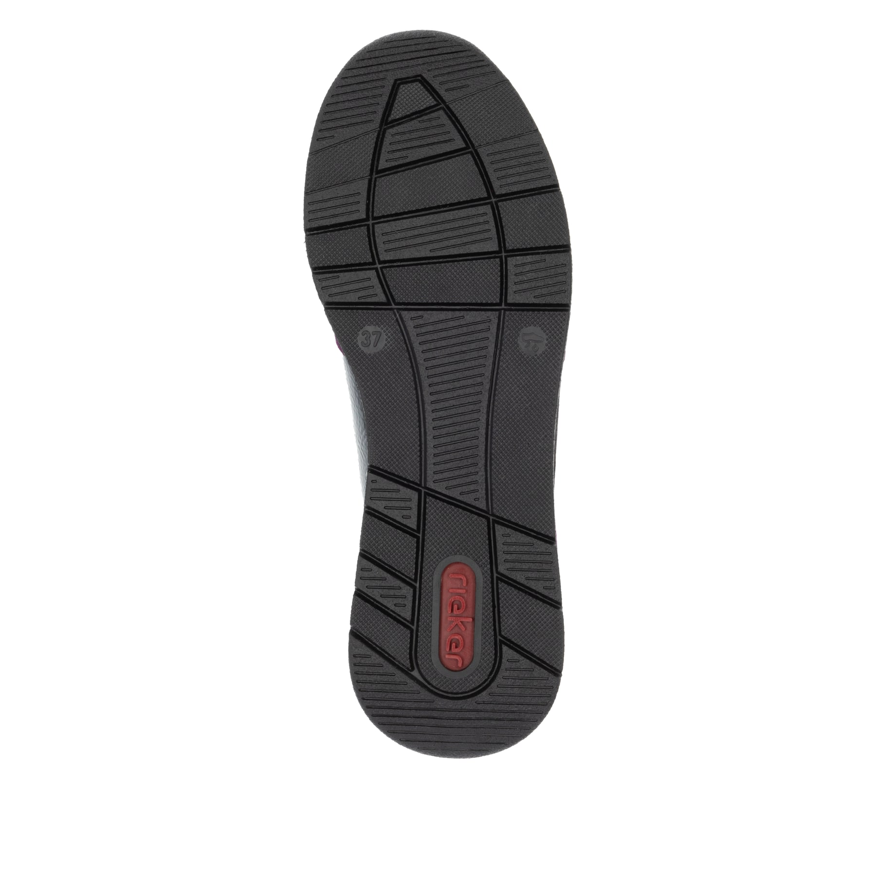 Baskets basses Rieker violette pour femme 58902-30 avec fermeture éclair. Semelle extérieure de la chaussure.
