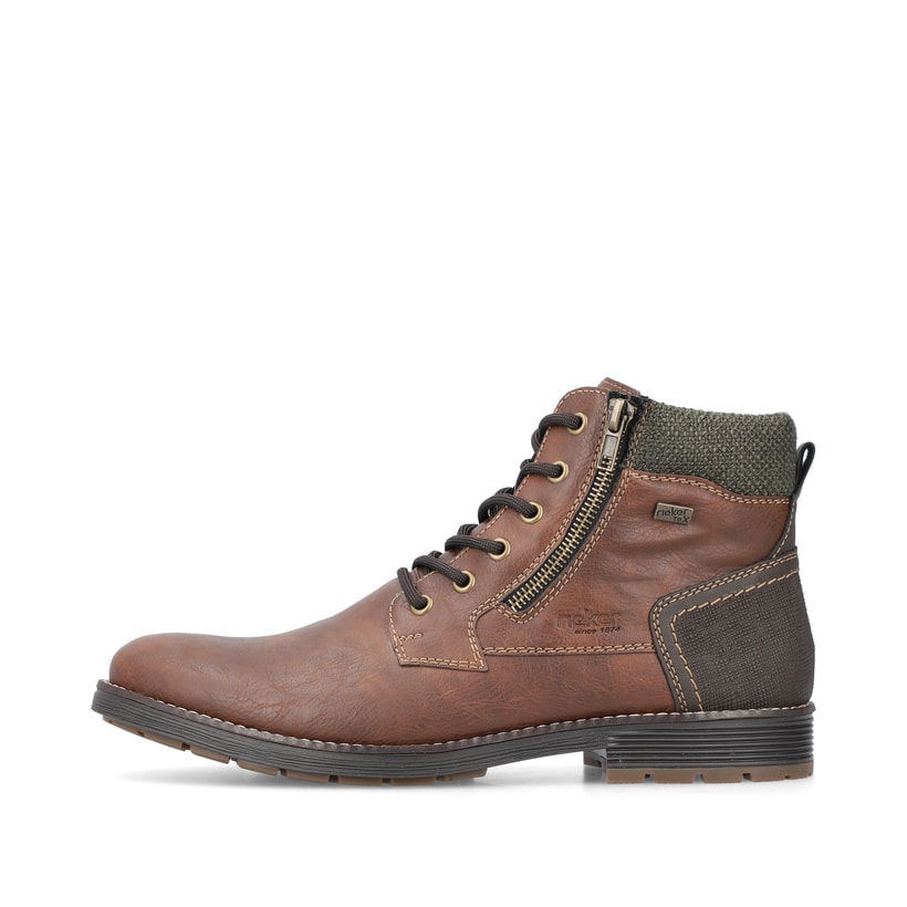 Tabakbraune Rieker Herren Schnürstiefel F3944-24 mit Schnürung und Reißverschluss. Schuh Innenseite
