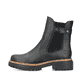 
Asphaltschwarze Rieker Damen Chelsea Boots 72690-00 mit einer leichten Sohle. Schuh Außenseite