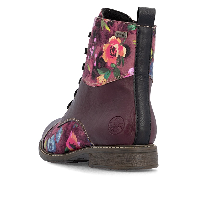 Bottes à lacets Rieker rouges femmes 74800-30 avec membrane RiekerTEX. Chaussure vue de l'arrière.