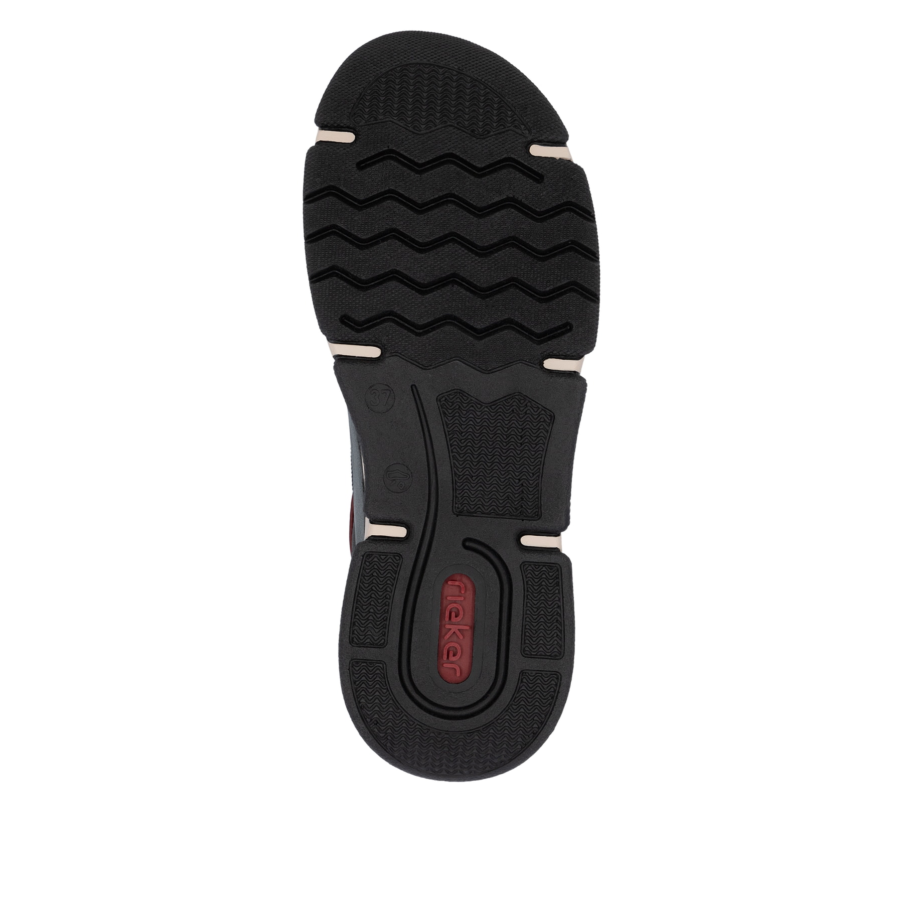 Jeansblaue Rieker Damen Kurzstiefel 45983-14 mit farbenfrohen Details. Schuh Laufsohle.