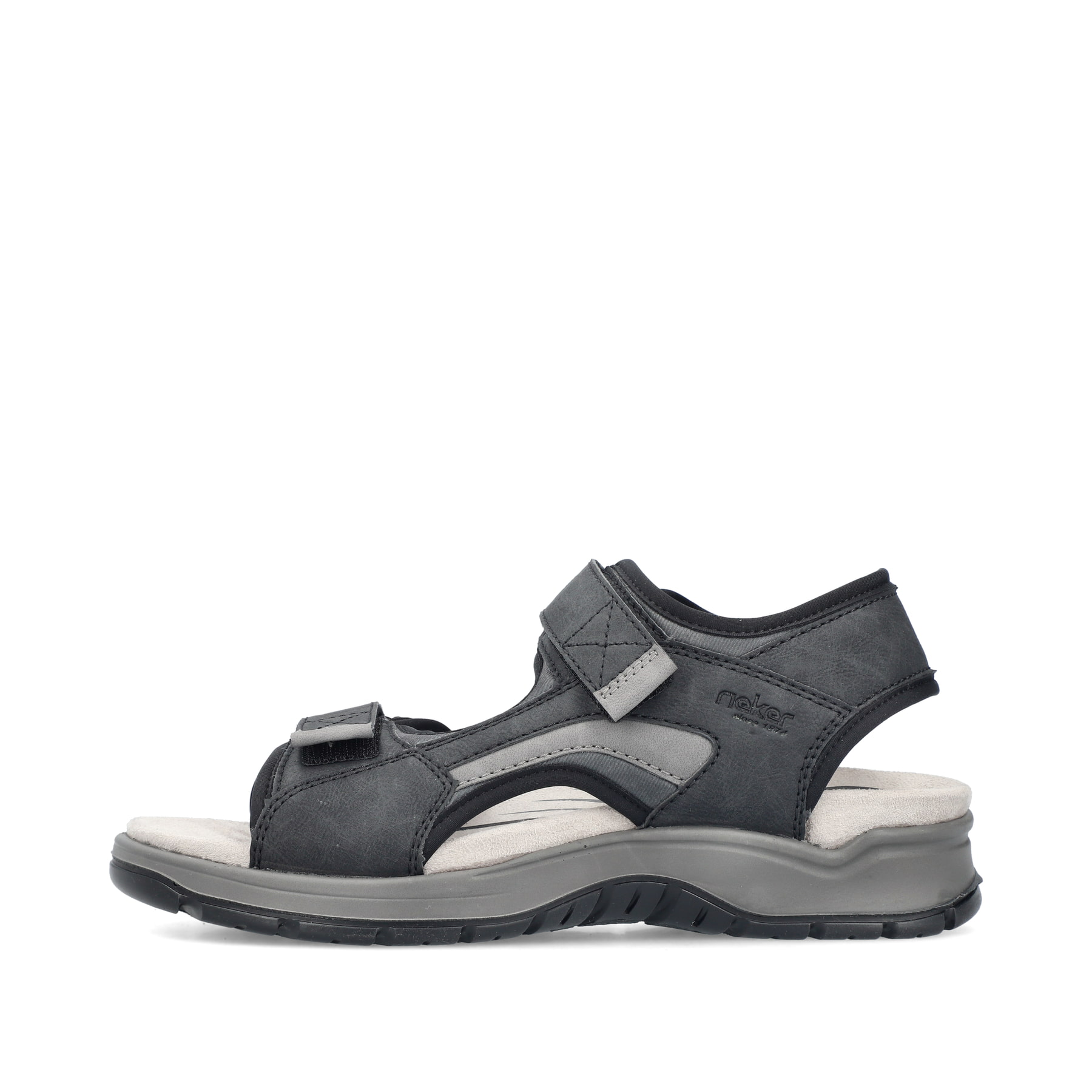Schwarze Rieker Herren Trekkingsandalen 26952-00 mit einem Klettverschluss. Schuh Außenseite.