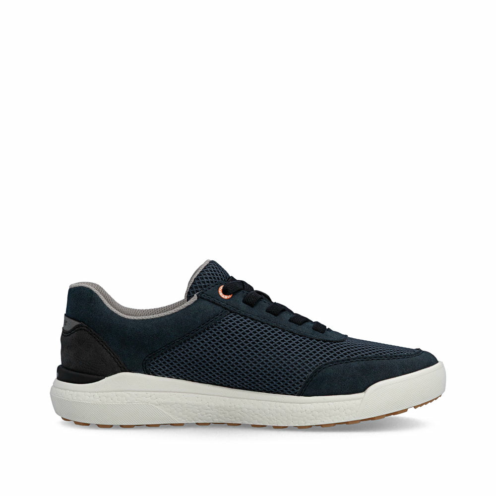 Baskets basses Rieker bleues pour homme U1150-14 avec lacets. Côté intérieur de la chaussure.