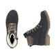 Dunkelblaue Rieker Damen Schnürstiefel Y9118-14 mit Strick-Kragen. Schuh von oben, liegend.