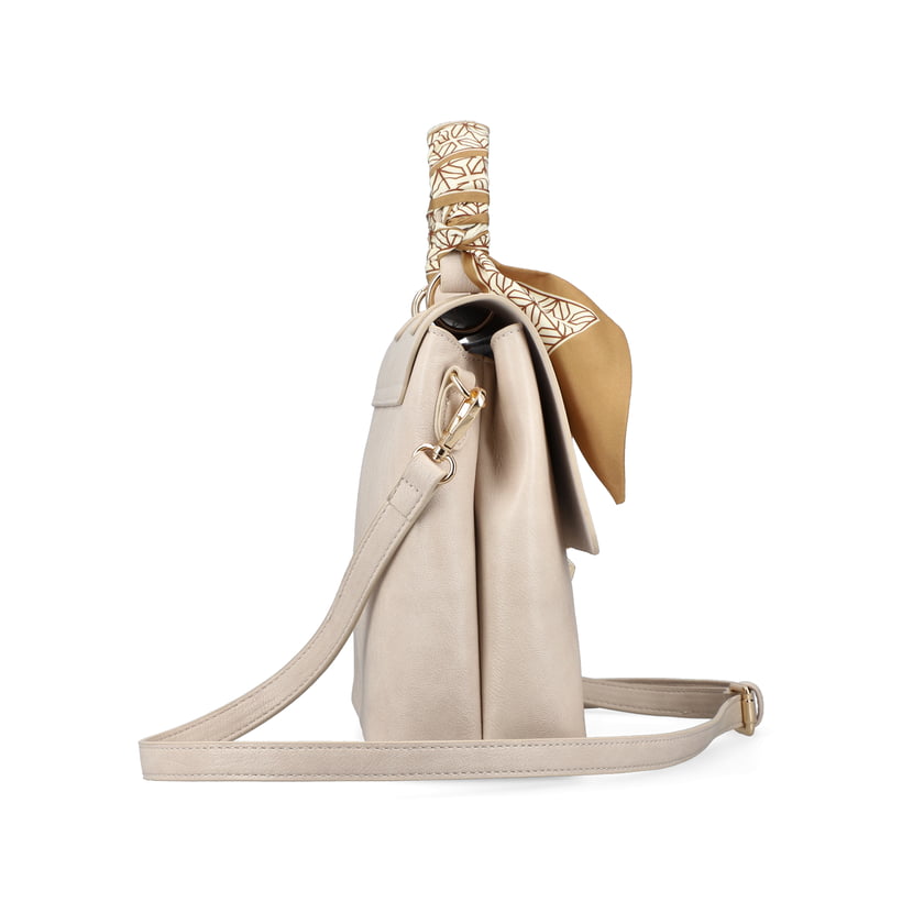 Sac à main Rieker H1605-60 beige avec bande décorative sur l'anse et fermeture éclair. Ouvert.