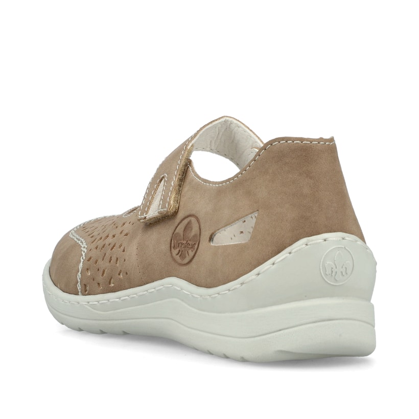 Ballerines Rieker beiges femme 48996-62 avec coutures modernes élégantes. Chaussure vue de l'arrière.