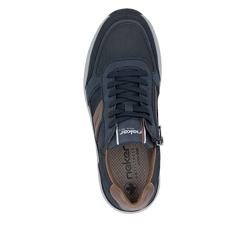 Dunkelblaue Rieker Herren Schnürschuhe 11505-14 mit einem Reißverschluss. Schuh von oben.