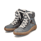 
Blaugraue Rieker Damen Schnürstiefel Z6648-14 mit Schnürung und Reißverschluss. Schuhpaar schräg.