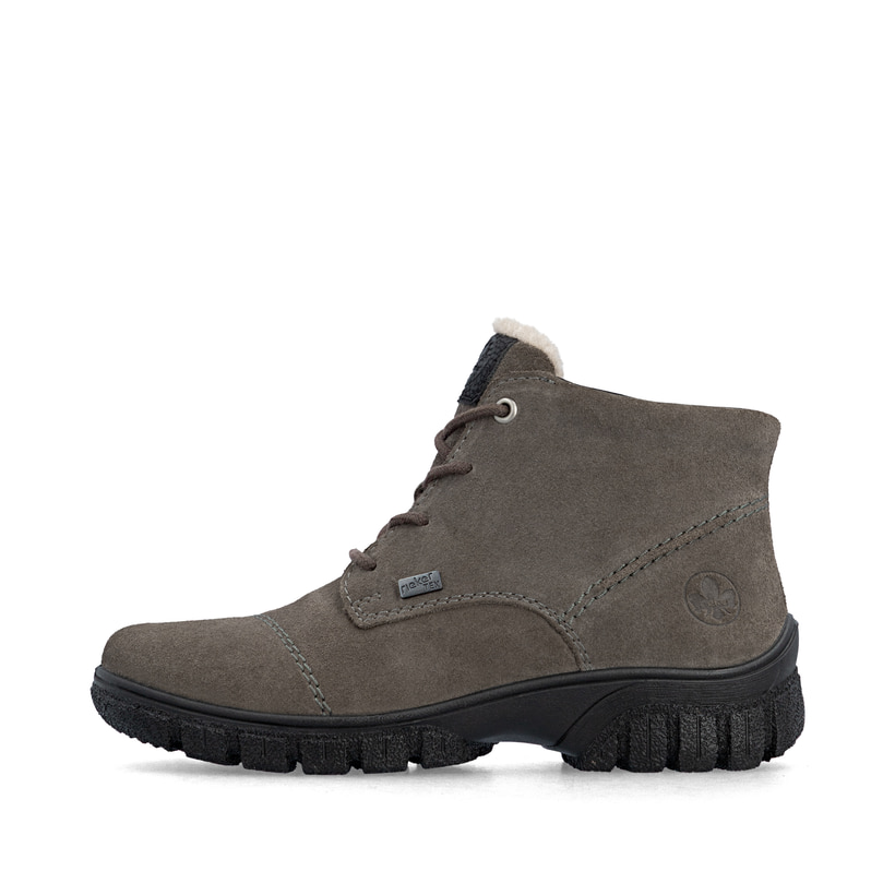 Dunkelgraue Rieker Damen Schnürstiefel Z7218-45 aus Rauleder. Schuh Außenseite.