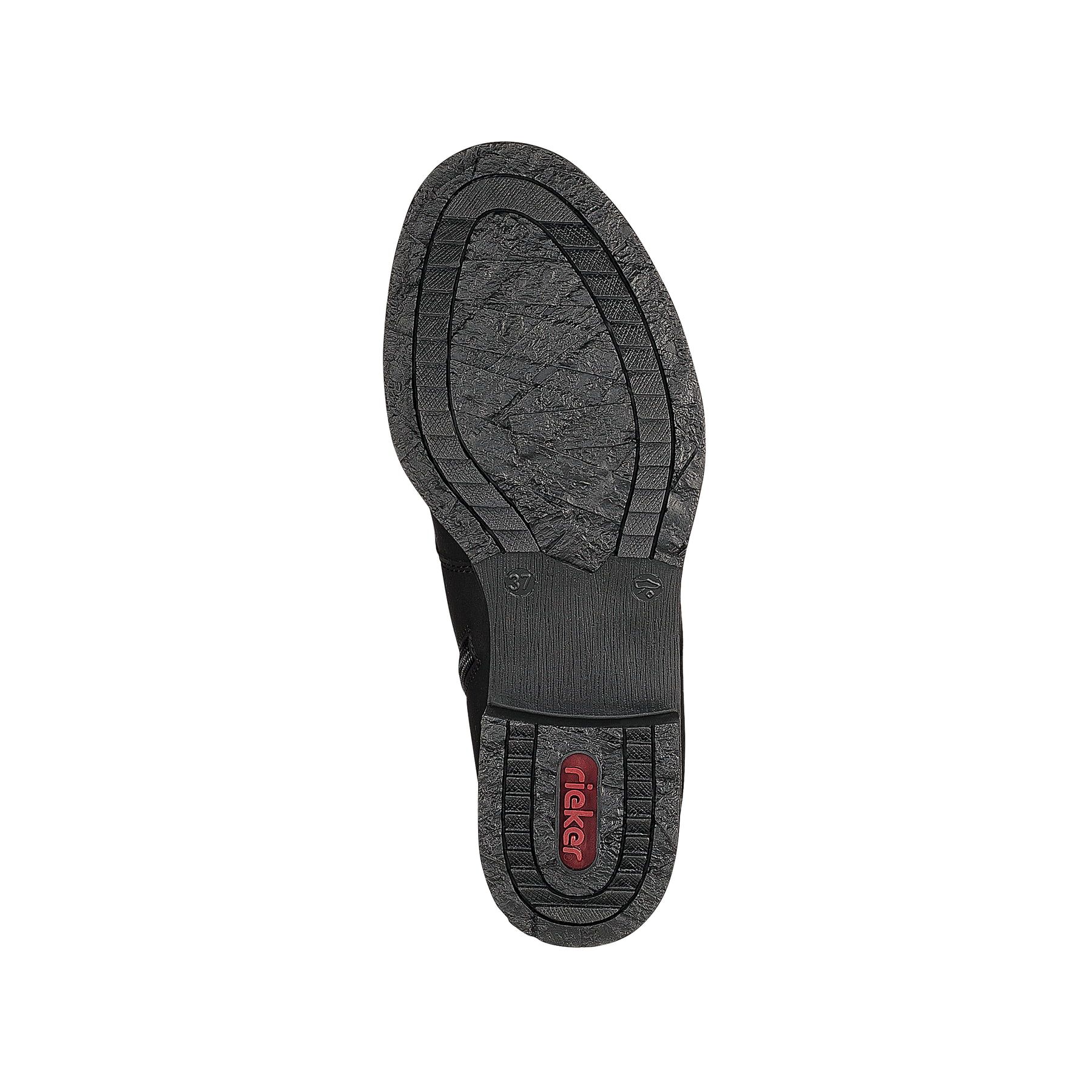 Graphitschwarze Rieker Damen Schnürstiefel 70821-00 mit Schnürung und Reißverschluss. Schuh Laufsohle