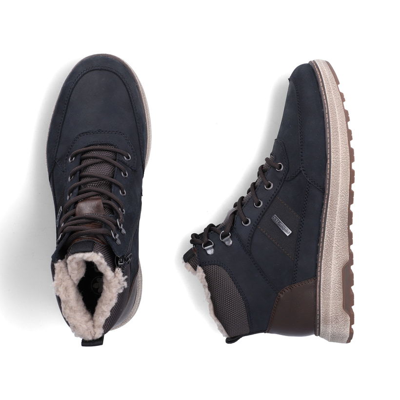Dunkelblau-schwarze Rieker Herren Sneaker High B5546-14 aus Rauleder. Schuh von oben, liegend.