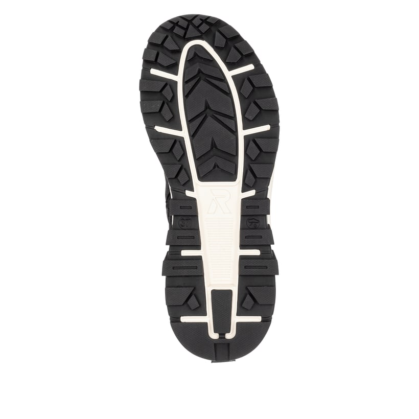 Schwarze Rieker Damen Schnürstiefel W0071-00 mit wasserabweisender TEX-Membran. Schuh Laufsohle.