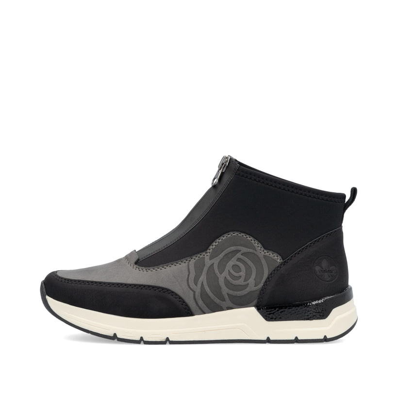 Zartrosane vegane Rieker Damen Loafer 58955-31 mit einem Elastikeinsatz. Schuh Außenseite gespiegelt.