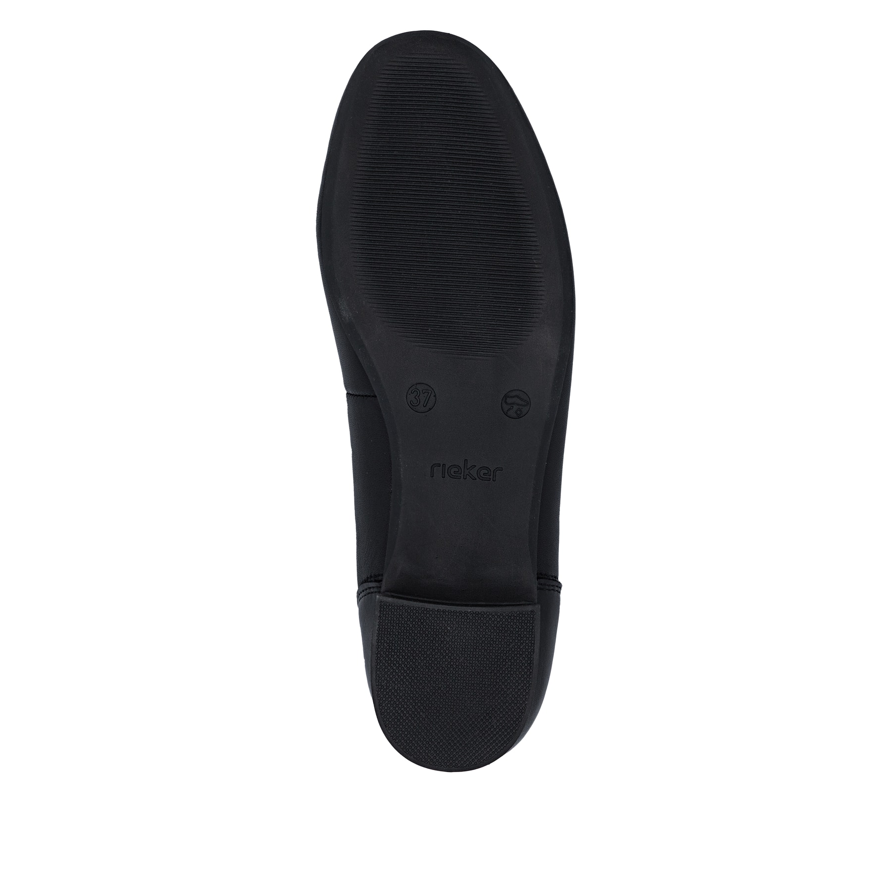 Ballerines Rieker noires pour femme 43453-00 en cuir lisse. Semelle extérieure de la chaussure.