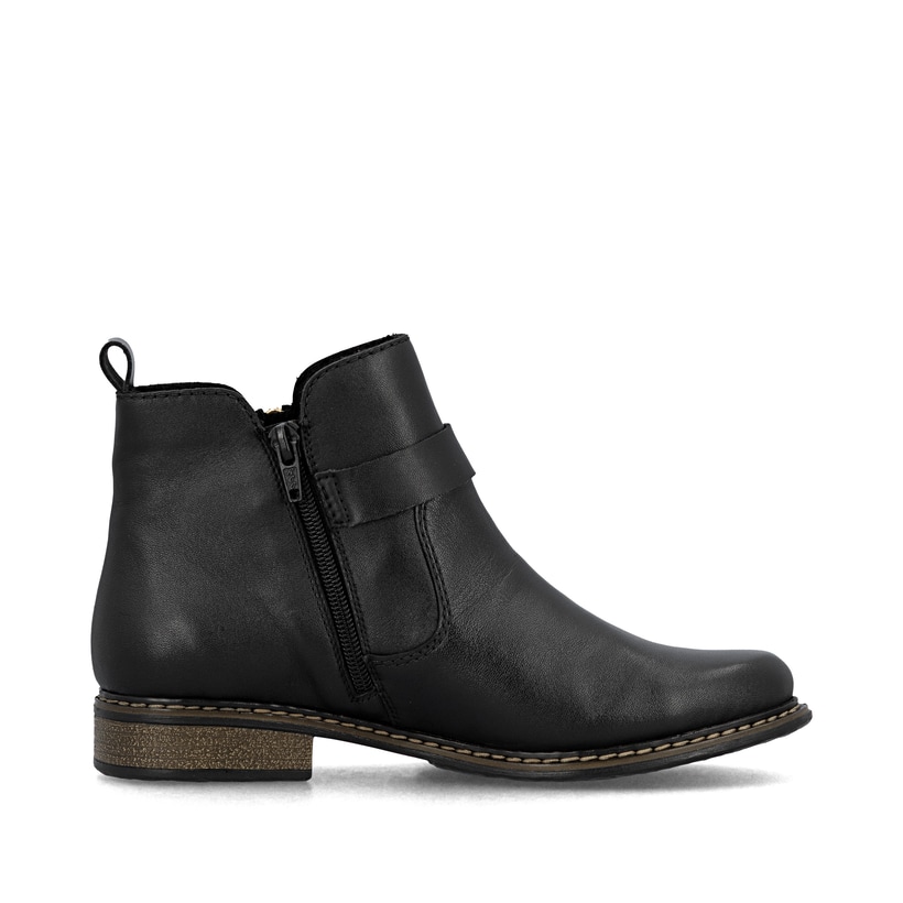 Chelsea Boots Rieker noires pour femme Z4959-00 en cuir lisse. Chaussure vue de l'arrière.