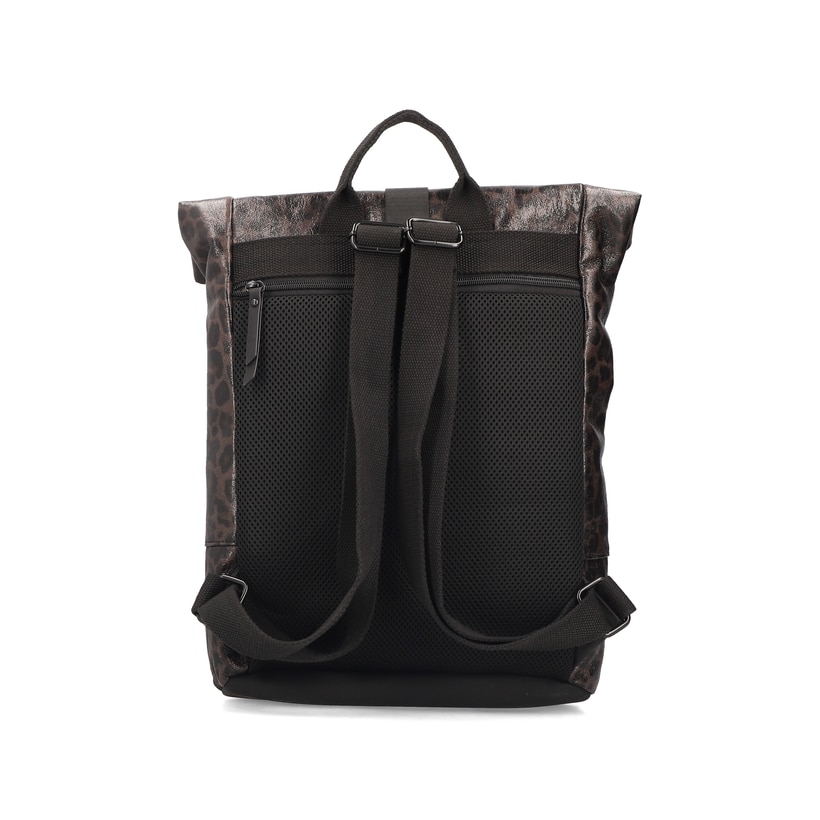 Sac à dos Rieker H1426-25 à imprimé animal avec fermeture éclair, compartiment pour ordinateur portable et rembourrage dorsal. Verso.