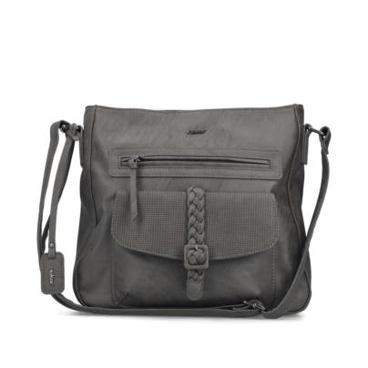 Rieker Damen Handtasche H1340-42 in Anthrazit aus Kunstleder mit Reißverschluss. Handtasche Vorderseite.
