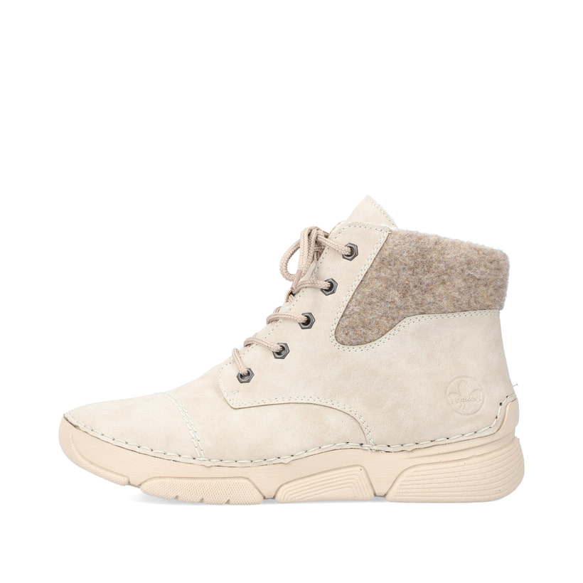 
Hellbeige Rieker Damen Schnürstiefel 45900-60 mit Schnürung und Reißverschluss. Schuh Außenseite