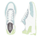 Weiße Rieker Damen Sneaker Low W1308-81 mit Schnürung sowie abriebfester Sohle. Schuh von oben, liegend.