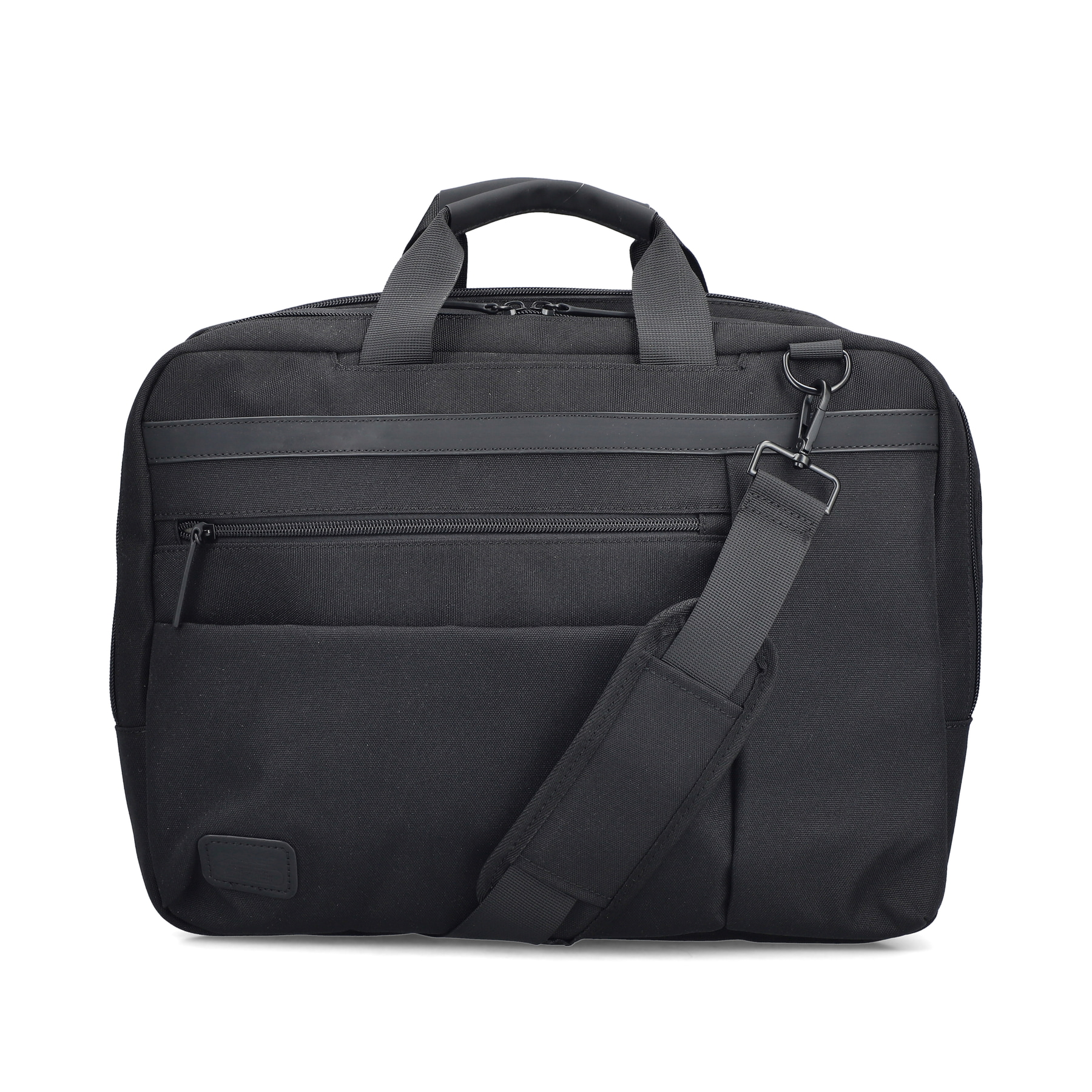 Sac pour ordinateur portable Rieker H5200-02 noir avec fermeture éclair, compartiment rembourré pour ordinateur portable et bretelles amovibles. Devant.