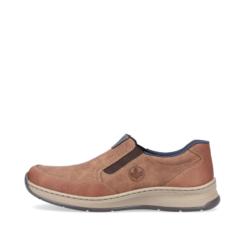 
Holzbraune Rieker Herren Slipper 14362-24 mit einer schockabsorbierenden Sohle. Schuh Außenseite