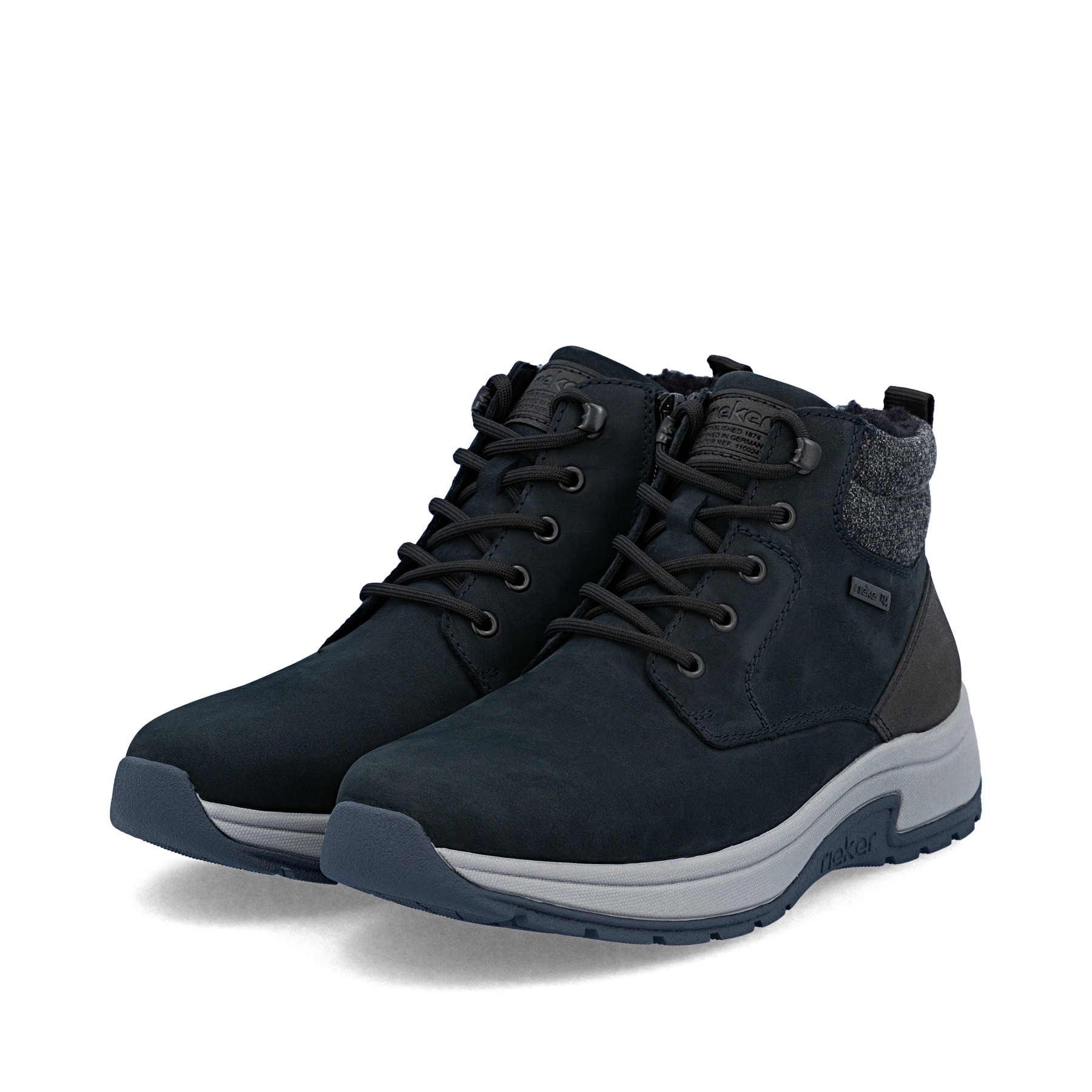 Blaue Rieker Herren Schnürstiefel 11004-14 aus Rauleder. Schuhpaar seitlich schräg.