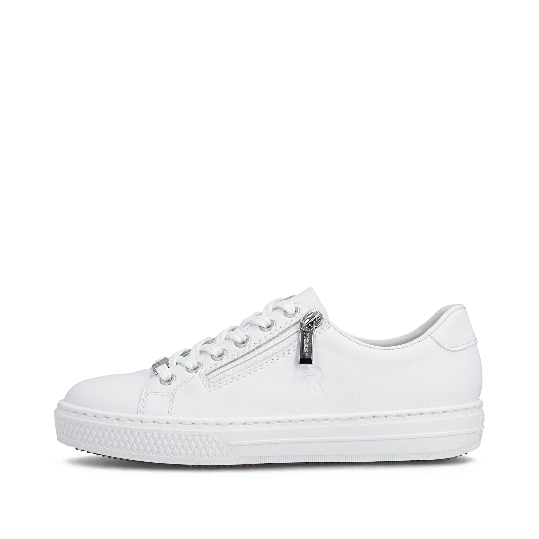 Baskets basses Rieker blanches pour femme L59L1-83 en cuir lisse. Côté extérieur de la chaussure.