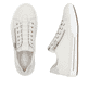 Weiße Rieker Damen Slipper L7250-80 mit einem Reißverschluss. Schuh von oben, liegend.