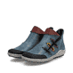 
Ozeanblaue Rieker Damen Slipper Z7582-00 mit einer Profilsohle. Schuhpaar schräg.